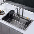 Gray Stainless Steel Single Bowl Sink with Pull-Down Faucet
