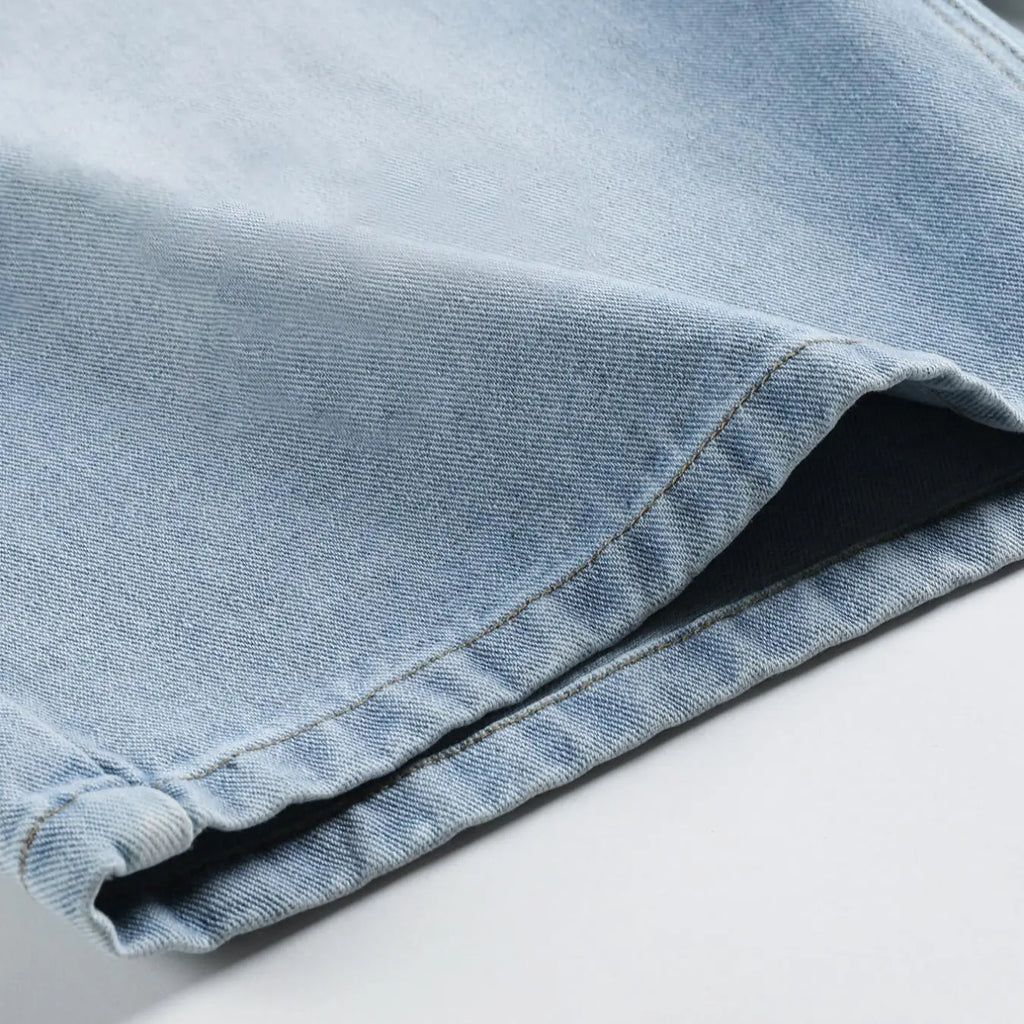 Light Wash Denim Knee-Length Shorts with Straight Leg