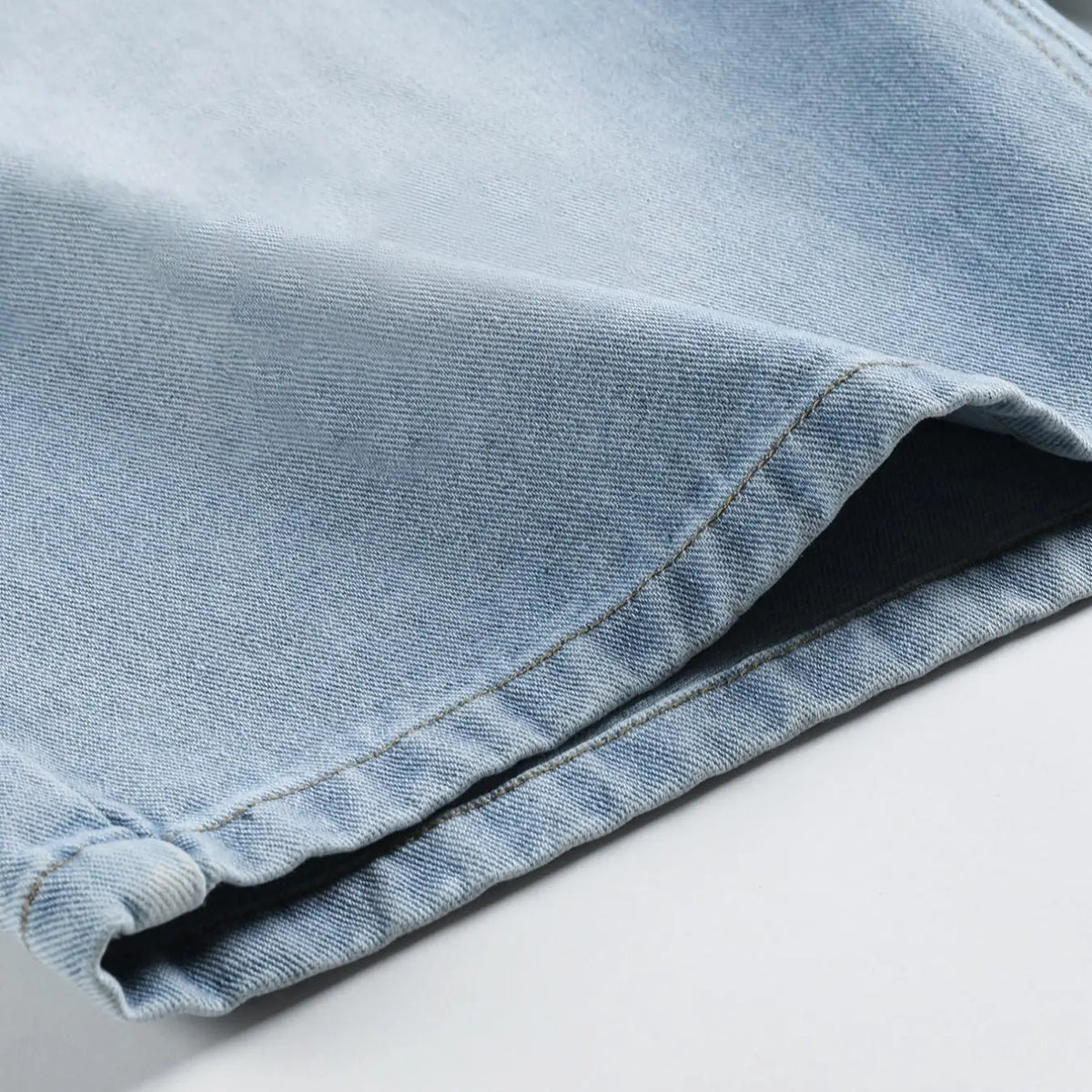 Light Wash Denim Knee-Length Shorts with Straight Leg