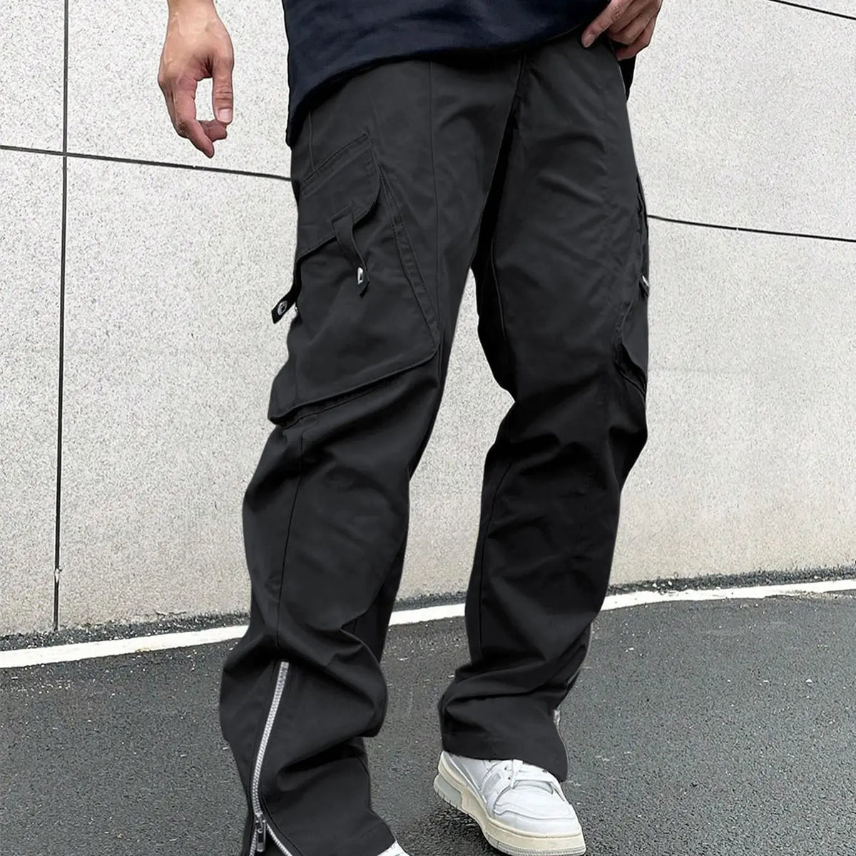 Olive Cargo Pants with Large Pockets and Ankle Zips