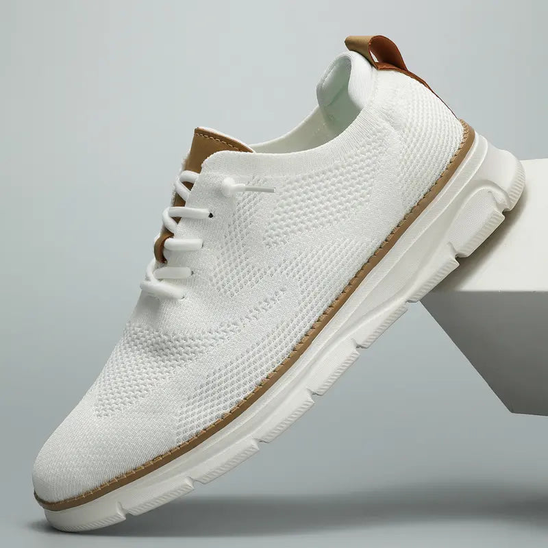 Blue Knit Lace-Up Shoes with White Sole