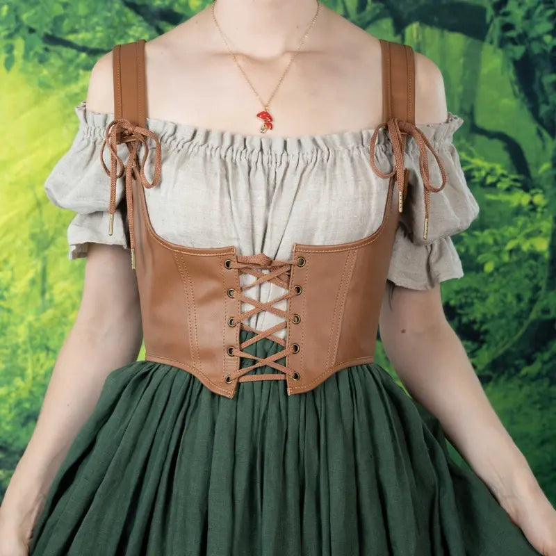 Brown Leather Lace-Up Underbust Corset Belt