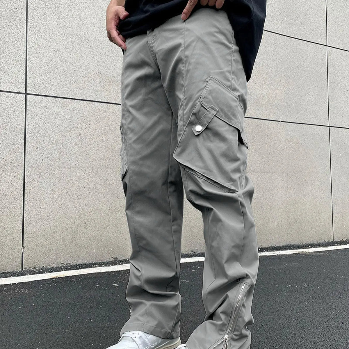 Olive Cargo Pants with Large Pockets and Ankle Zips