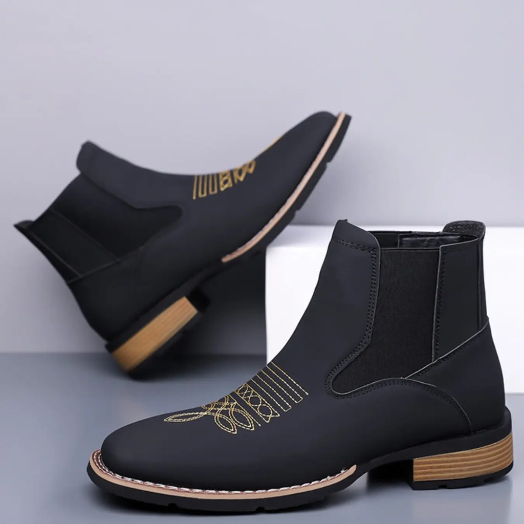 Black Chelsea Boots with Gold Stitching