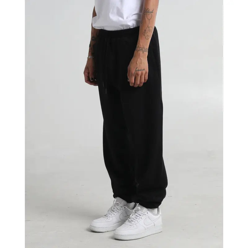 Black Fleece Sweatpants with Drawstring Waist