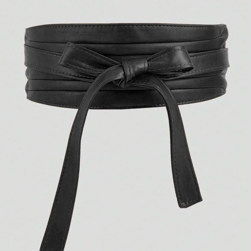Black Faux Leather Wide Wrap Waist Belt