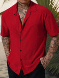 Red Short-Sleeve Camp Collar Button-Up Shirt