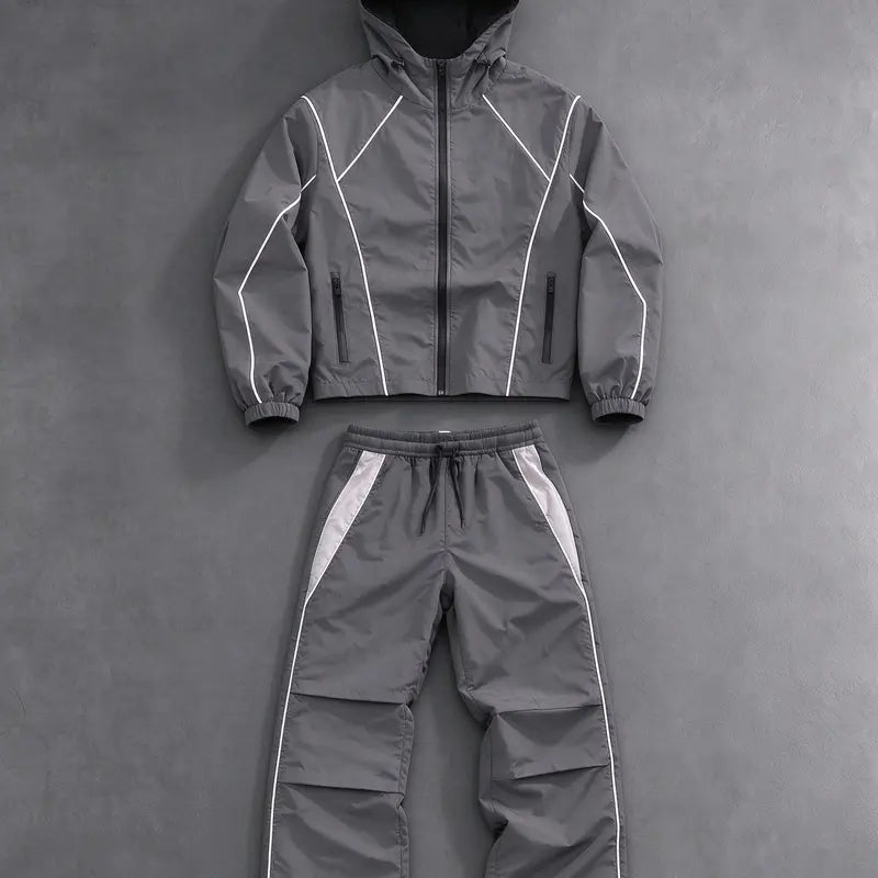 Hooded Zip Jacket and Wide Leg Pants Set