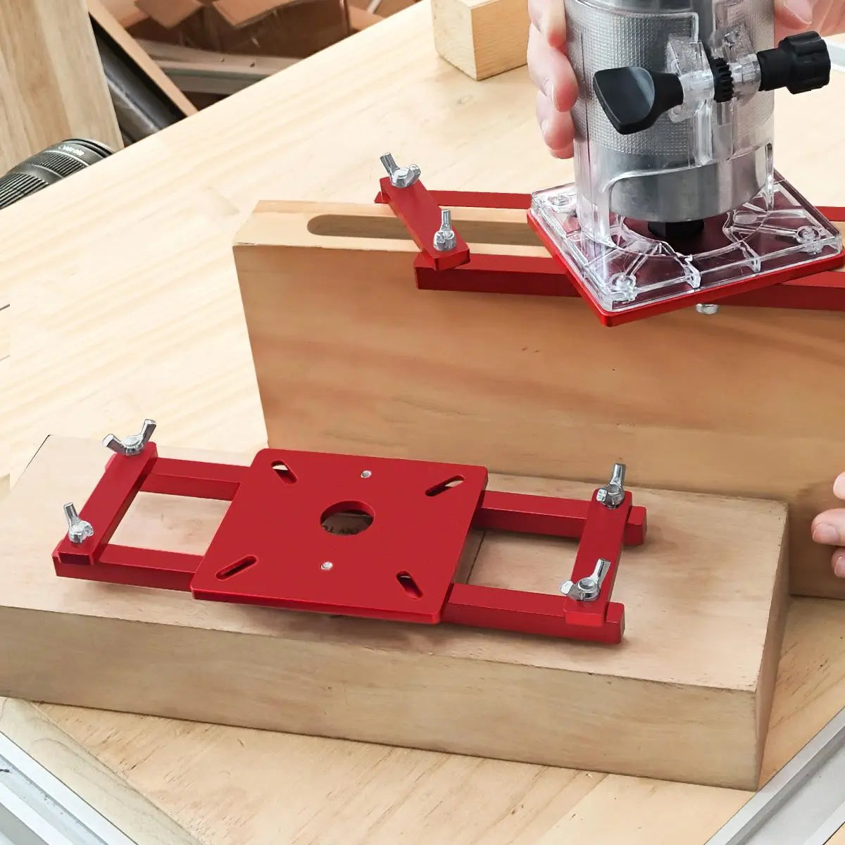 Red Adjustable Router Slotting Guide Jig Plate