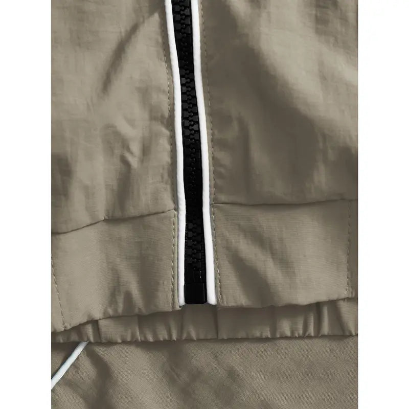 Men's Khaki Zip Jacket and Drawstring Shorts Set