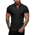 Black Short Sleeve Button-Up Fitted Shirt