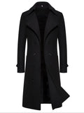 Long Black Double-Breasted Coat With Wide Lapels