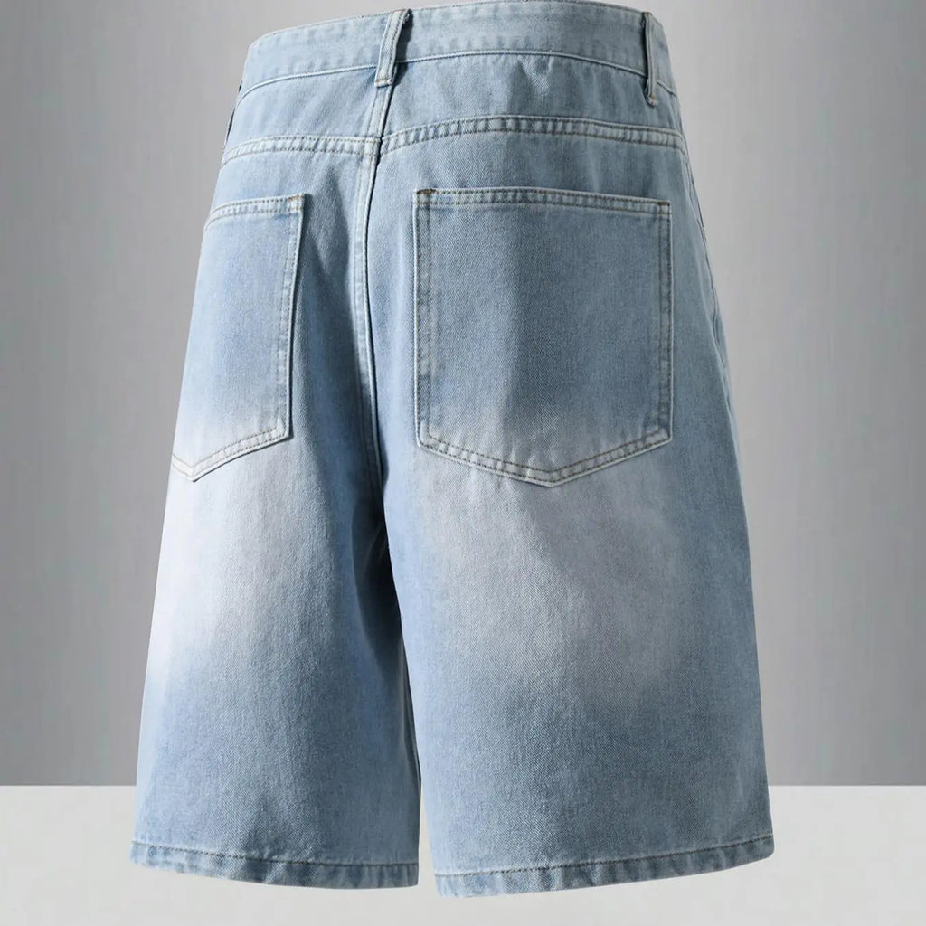 Light Wash Denim Knee-Length Shorts with Straight Leg