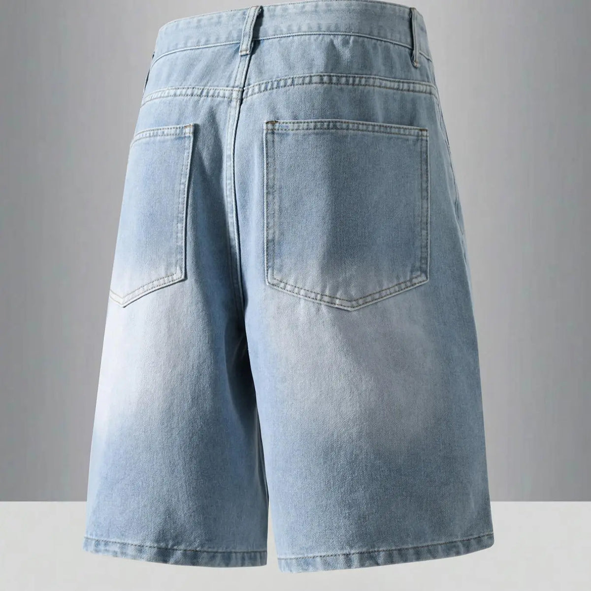 Light Wash Denim Knee-Length Shorts with Straight Leg
