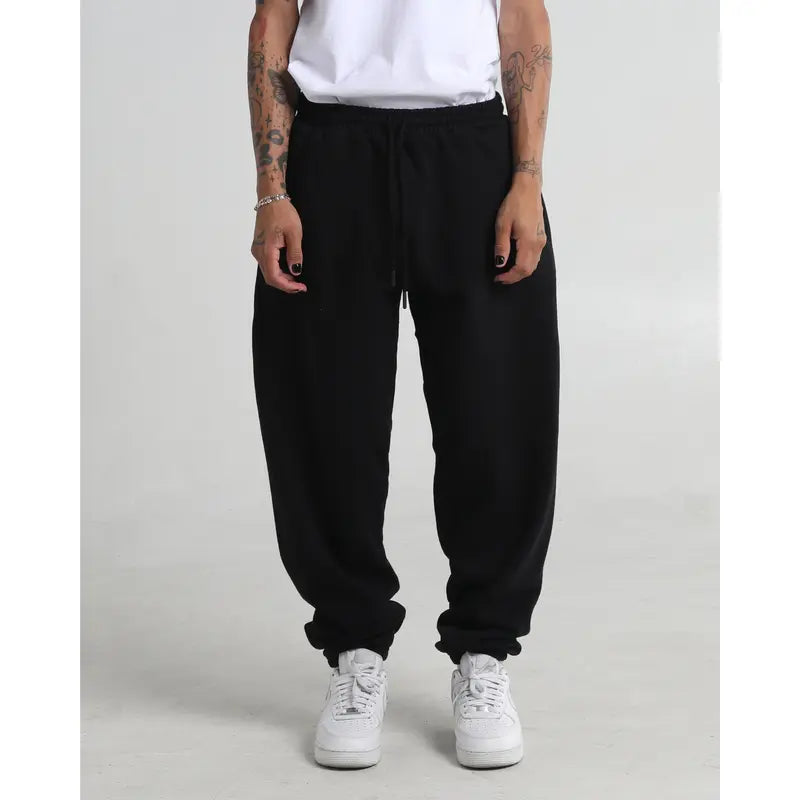 Black Fleece Sweatpants with Drawstring Waist