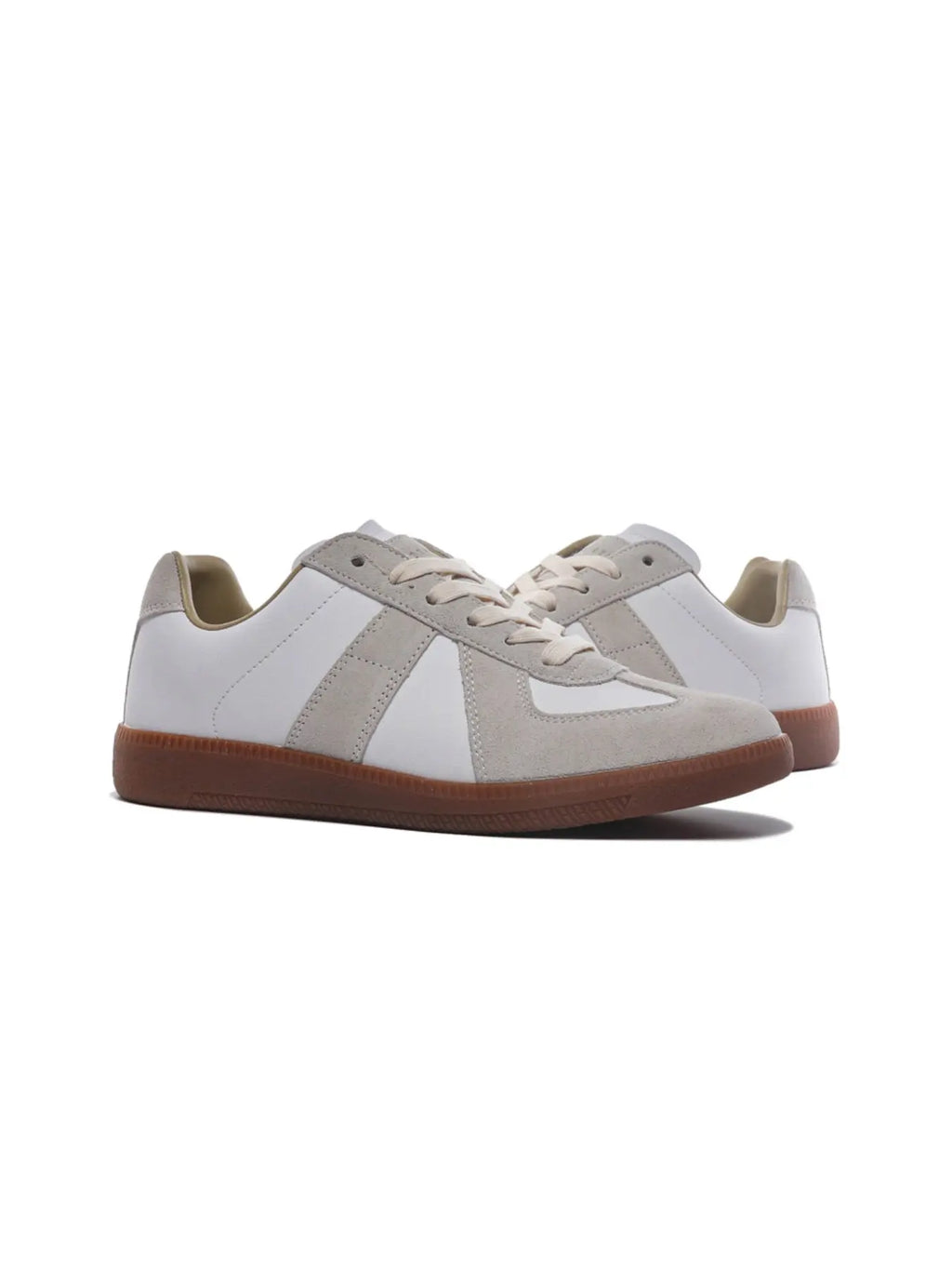 White and Grey Low Top Lace-Up Sneakers