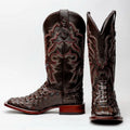 Brown Leather Western Boots With Embossed Scale Foot