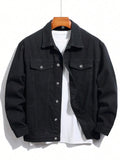 Black Button Front Denim Jacket with Chest Pockets