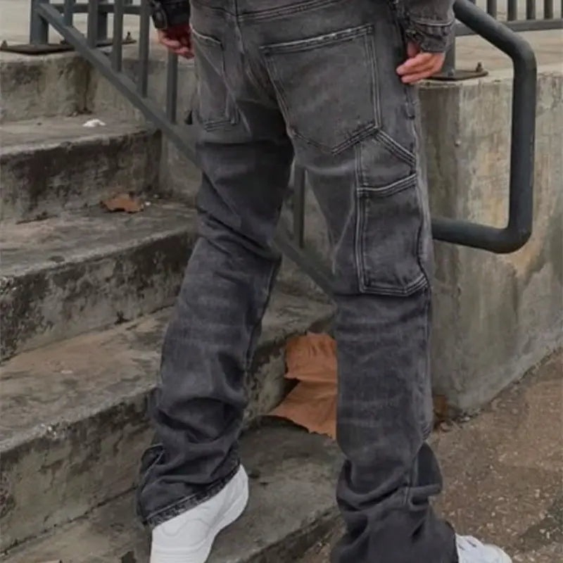 Washed Grey Straight Leg Denim Jeans