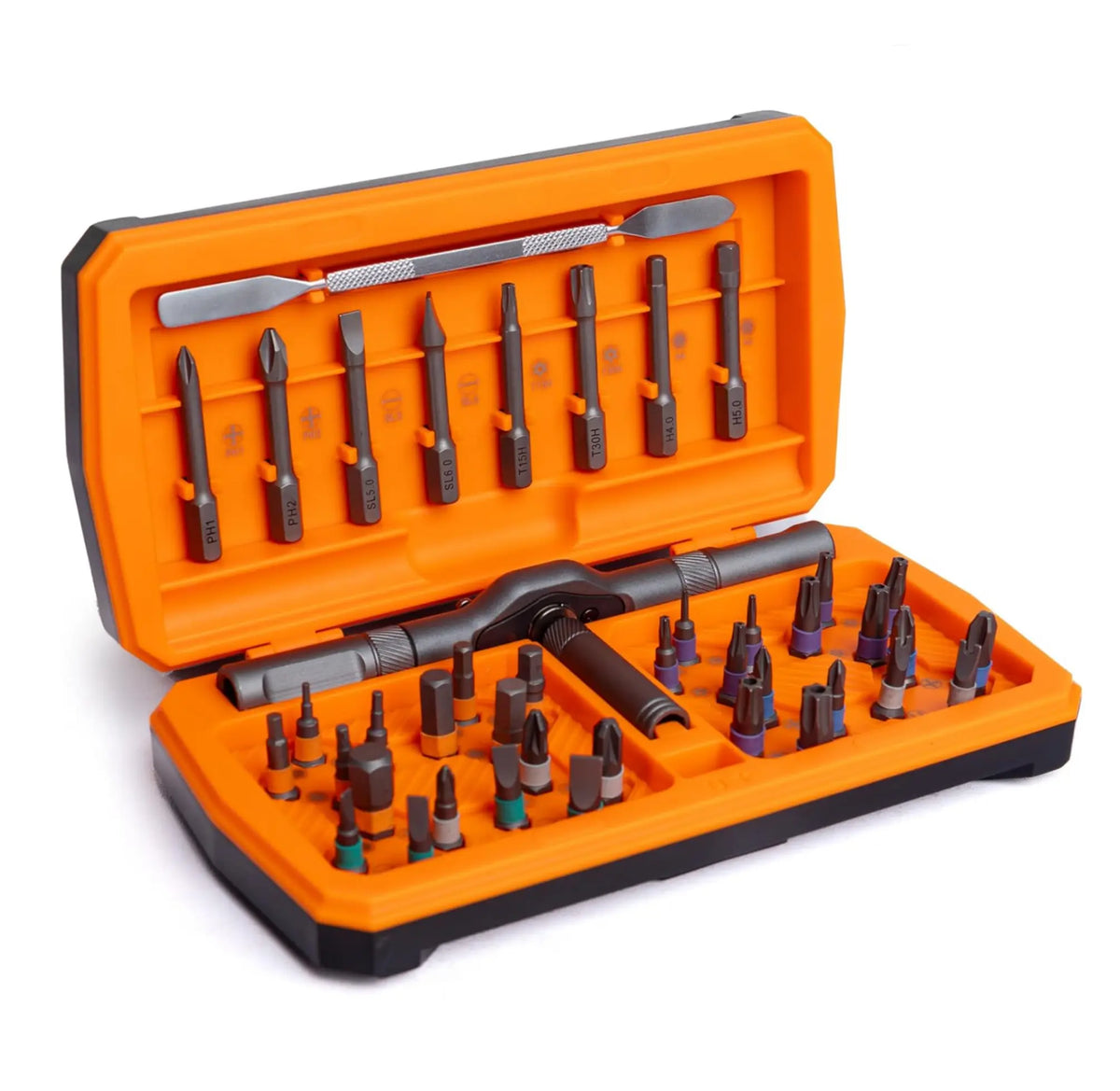 Ratcheting Screwdriver Bit Set in Orange Case