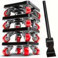 Square Furniture Dollies with Red Wheels and Lever