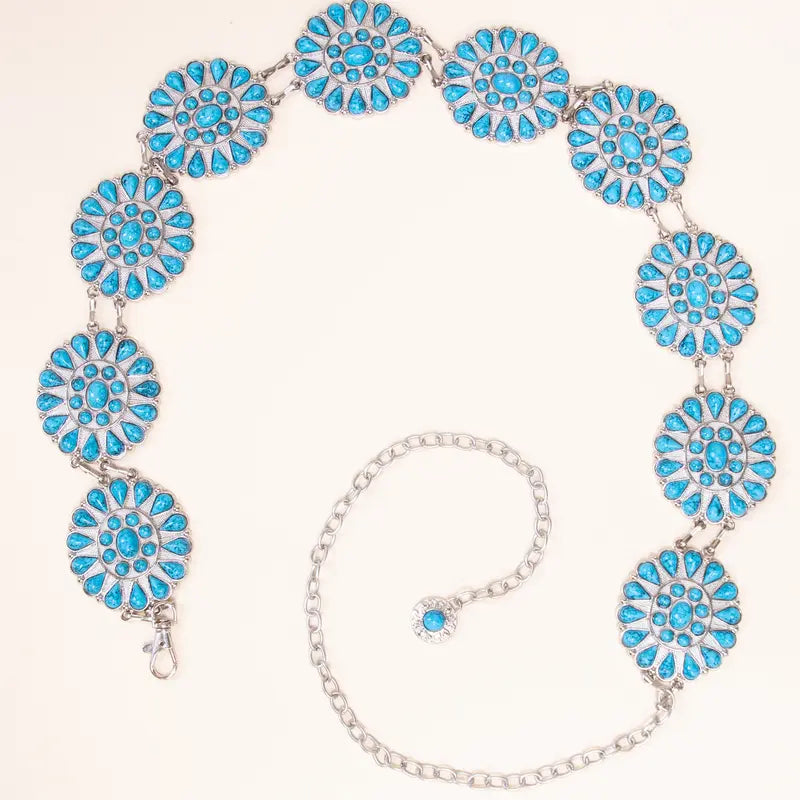 Copper Tone Chain Belt with Flower Conchos