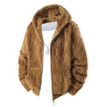 Camel Brown Fluffy Hooded Zip-Up Jacket