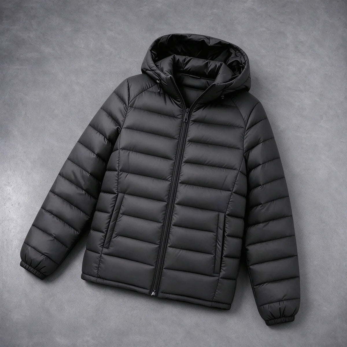 Black Quilted Puffer Jacket with Hood