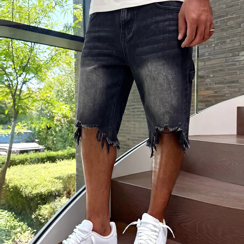 Light Wash Denim Shorts with Frayed Hems