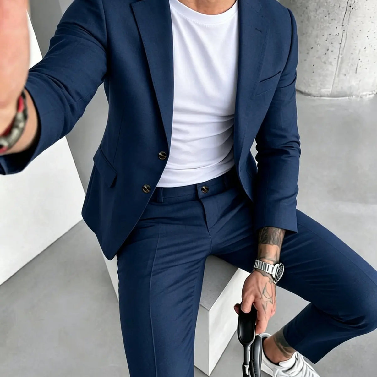 Beige Two-Piece Suit with Blazer and Trousers
