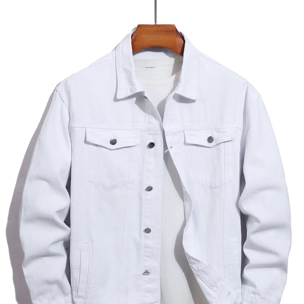 Black Button Front Denim Jacket with Chest Pockets