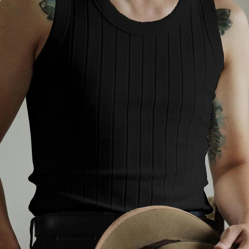 Cream Ribbed Knit Sleeveless Round Neck Top