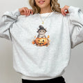 Heather Gray Crewneck Sweatshirt With Kitten Print