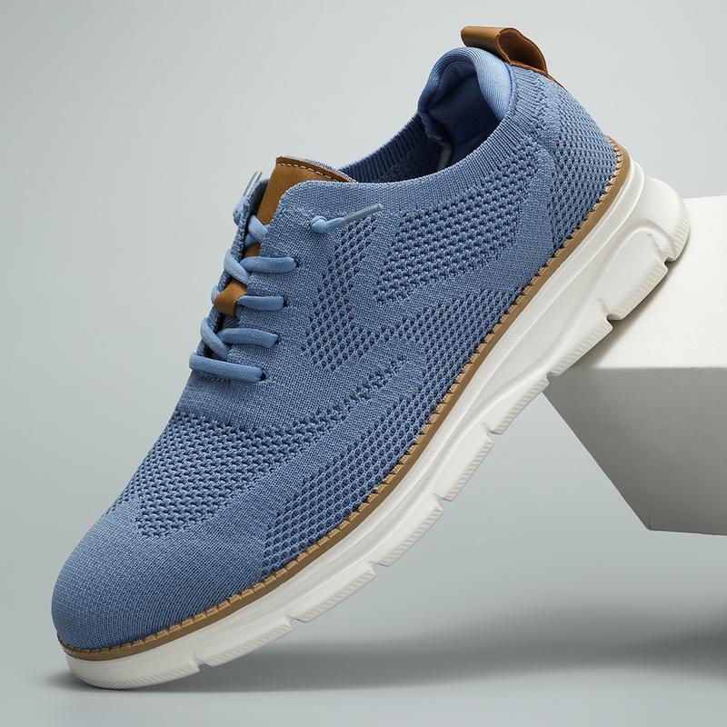 Blue Knit Lace-Up Shoes with White Sole