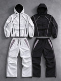 Hooded Zip Jacket and Wide Leg Pants Set