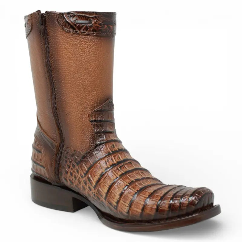 Brown Leather Square Toe Short Western Boots