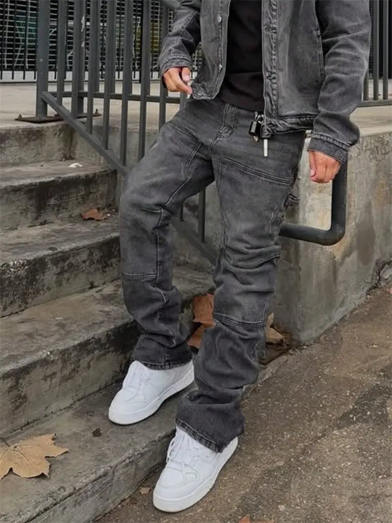 Washed Grey Straight Leg Denim Jeans