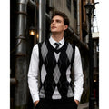 Black and Grey Argyle Knit Sweater Vest