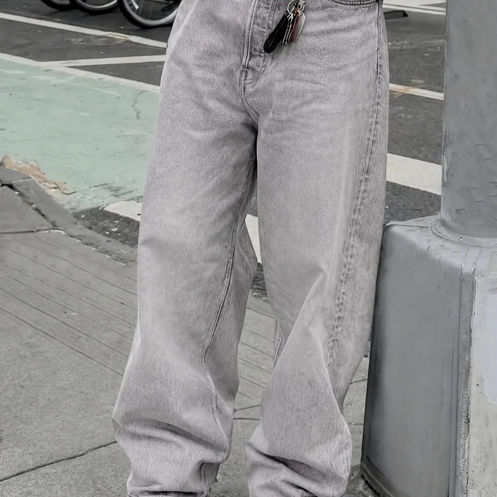 Black Straight-Leg Baggy Denim Jeans