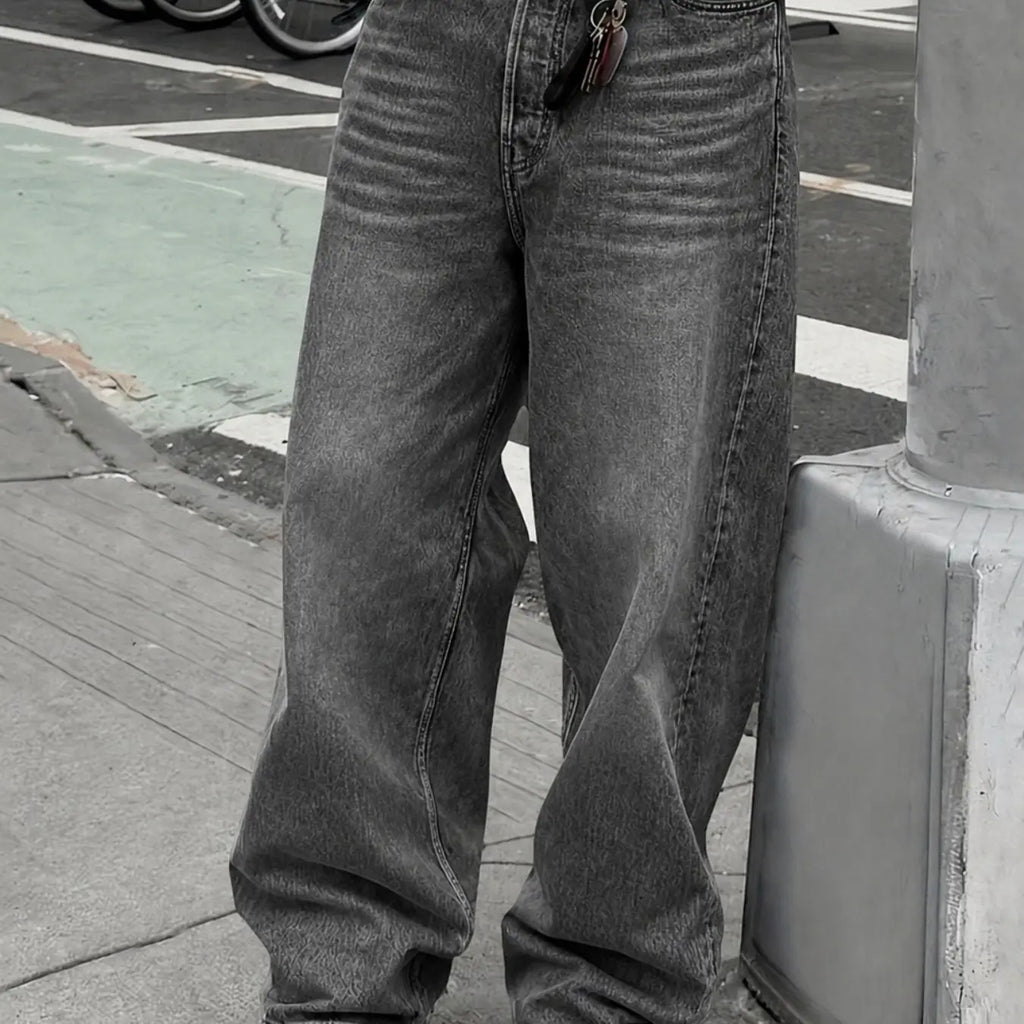 Black Straight-Leg Baggy Denim Jeans
