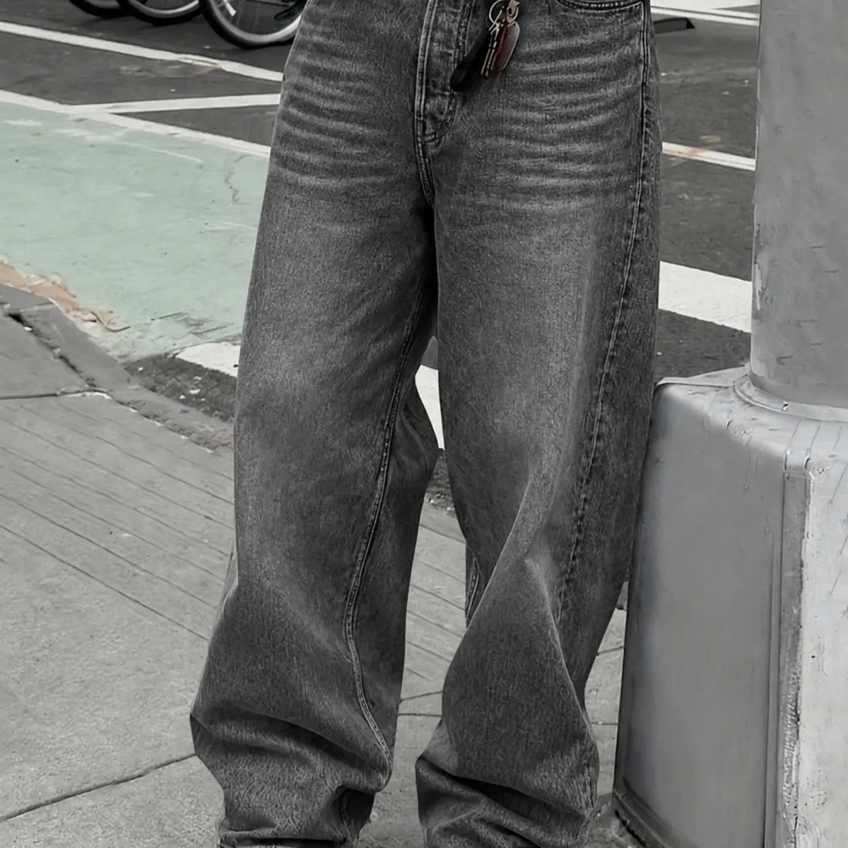 Black Straight-Leg Baggy Denim Jeans