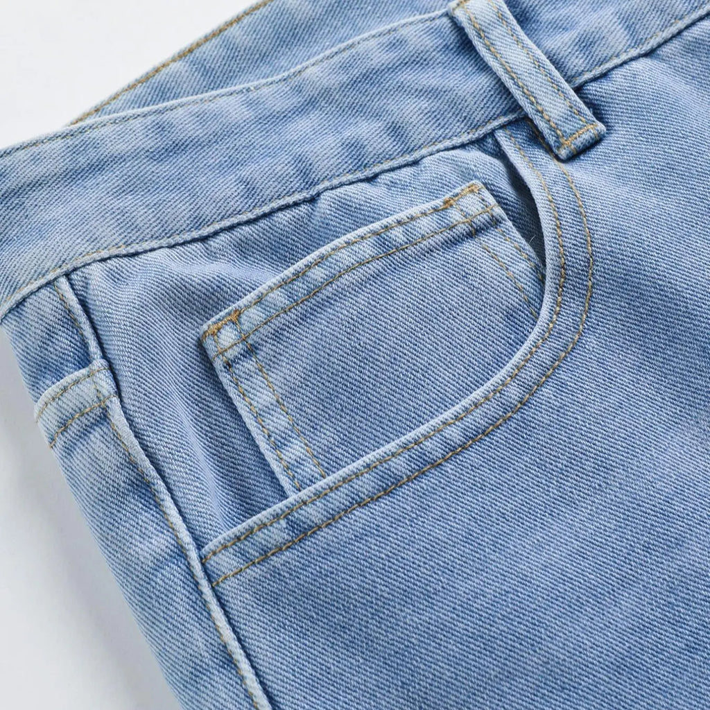 Light Wash Denim Knee-Length Shorts with Straight Leg