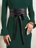 Black Faux Leather Wide Wrap Waist Belt