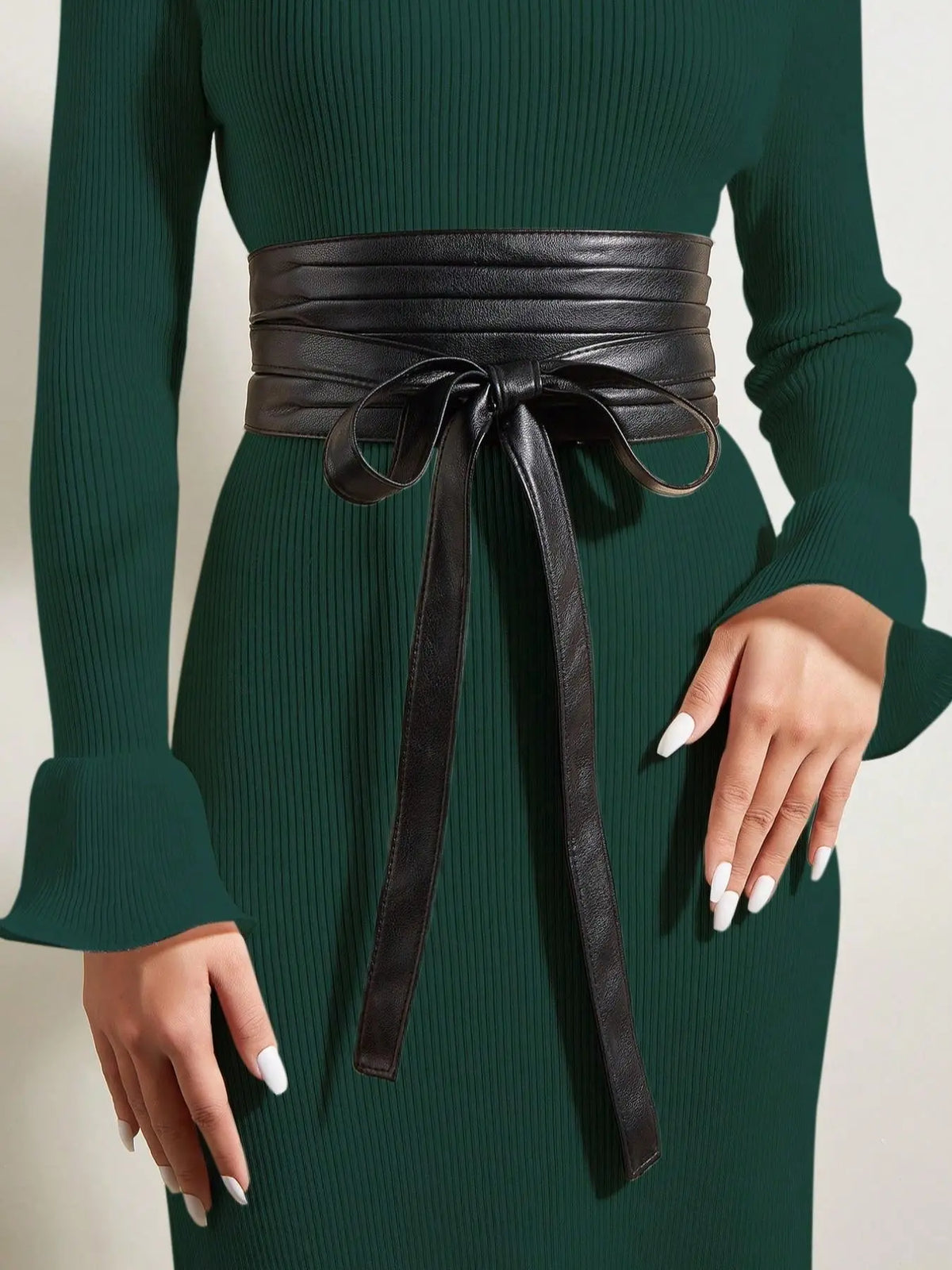 Black Faux Leather Wide Wrap Waist Belt