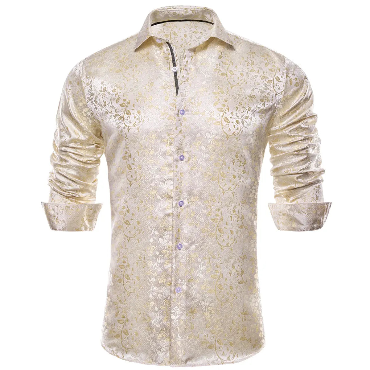Champagne Floral Jacquard Button-Up Dress Shirt