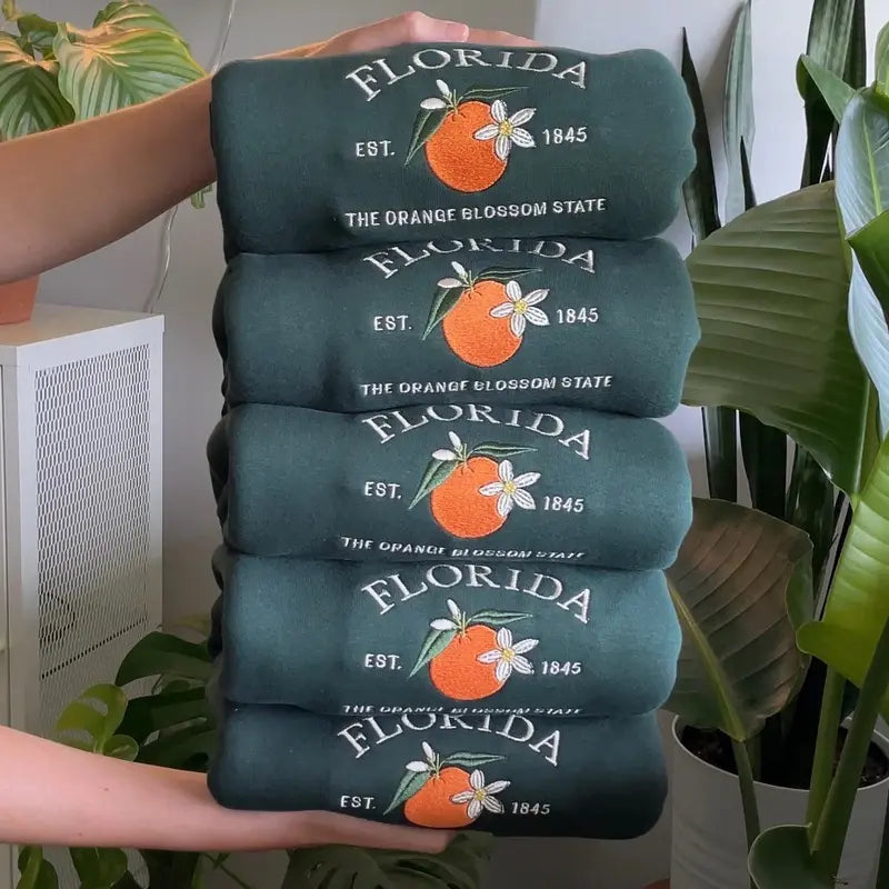 Forest Green Sweatshirt With Embroidered Orange Crest