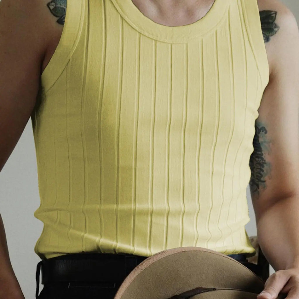 Cream Ribbed Knit Sleeveless Round Neck Top