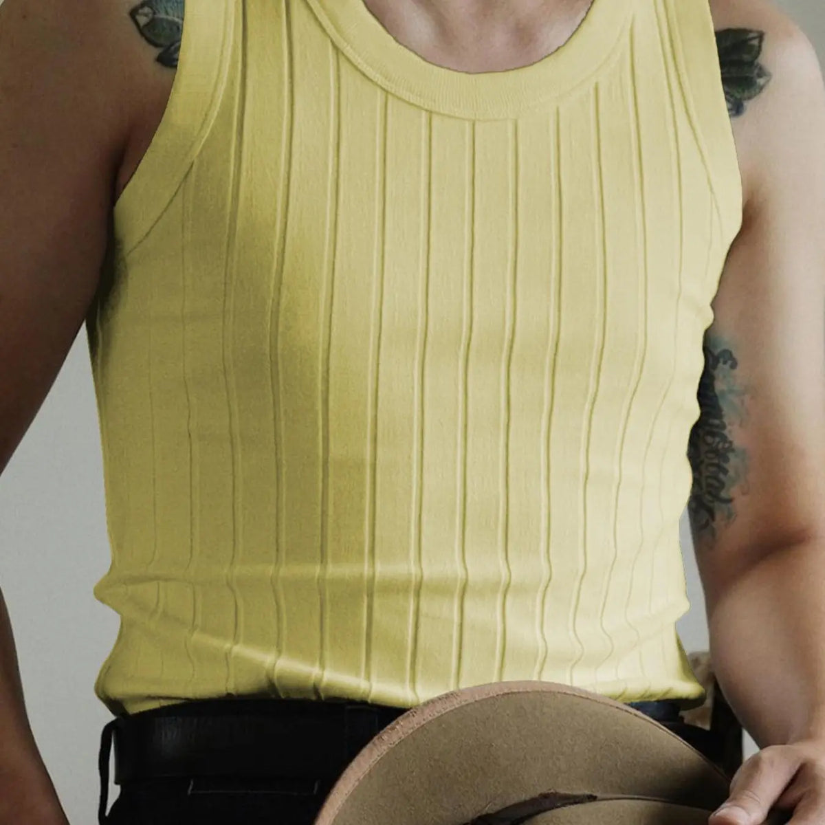 Cream Ribbed Knit Sleeveless Round Neck Top