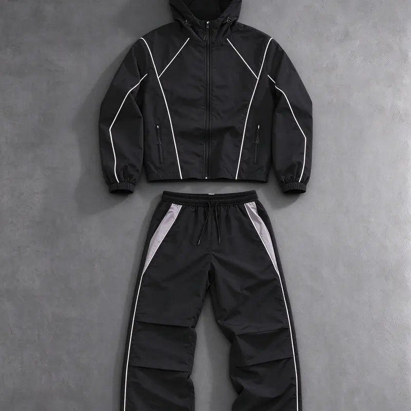 Hooded Zip Jacket and Wide Leg Pants Set