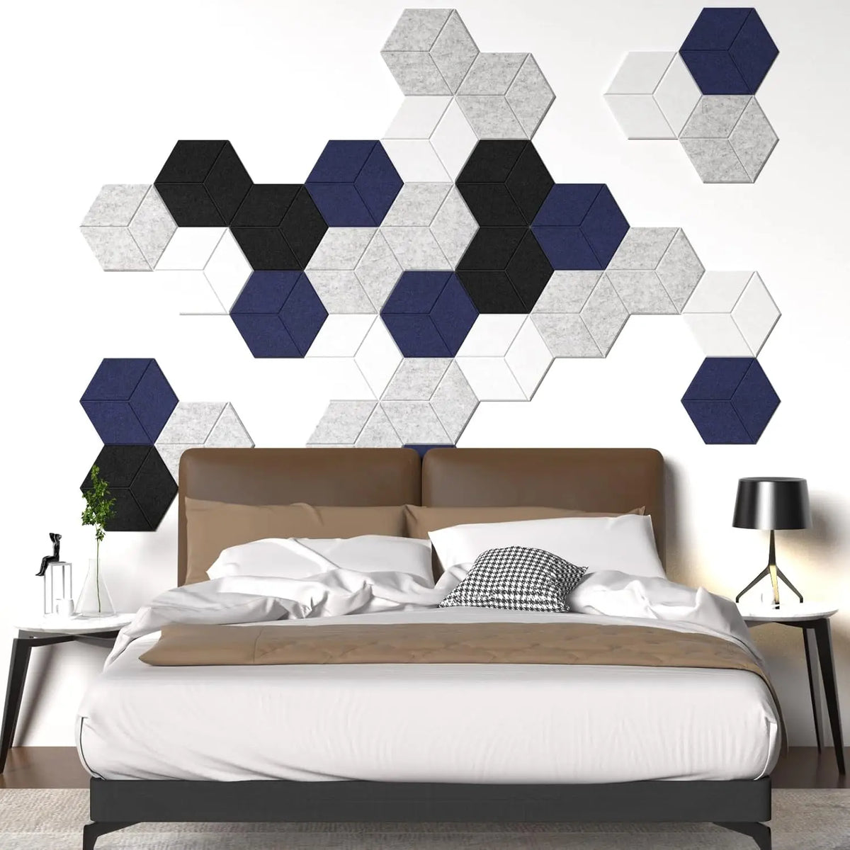 Black Diamond-Shaped Self-Adhesive Acoustic Wall Panels
